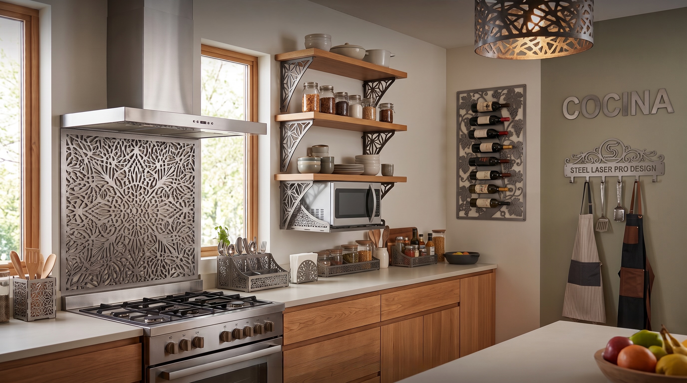 Diseño de interiores con corte láser en cocina moderna
