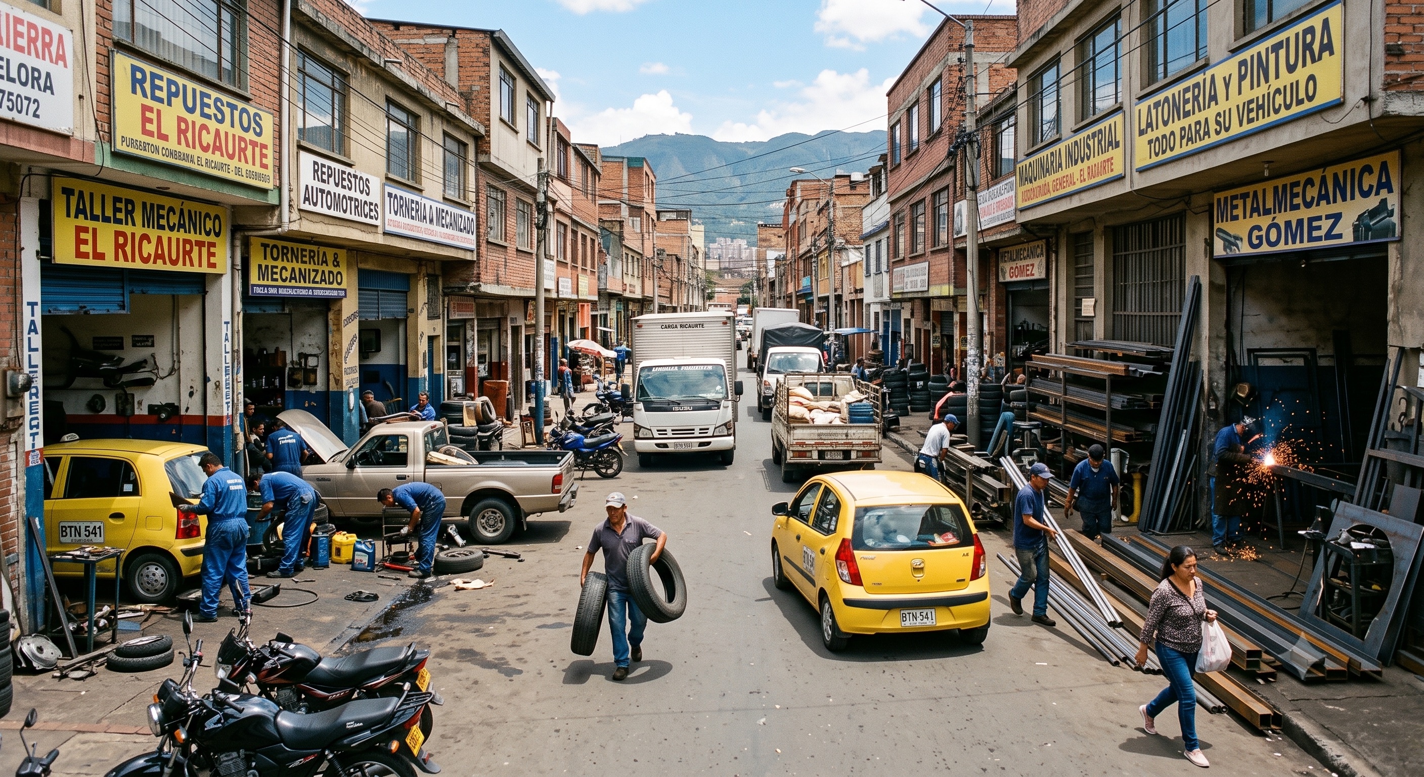 Calle del barrio Ricaurte en Bogotá con talleres metalmecánicos